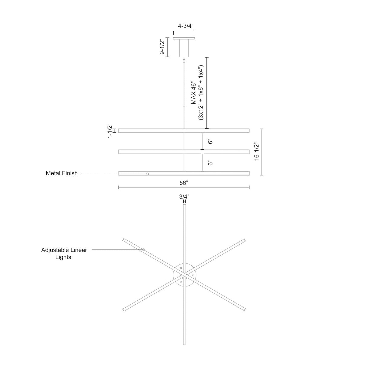 Kuzco CH10356-BK VEGA 56" CH Black 120V TRIAC/ELV LED 3000K 90CRI 72W