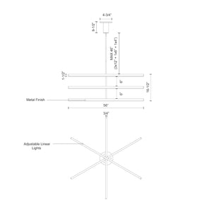 Kuzco CH10356-BK VEGA 56" CH Black 120V TRIAC/ELV LED 3000K 90CRI 72W