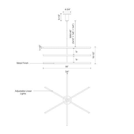 Kuzco CH10356-BK VEGA 56" CH Black 120V TRIAC/ELV LED 3000K 90CRI 72W