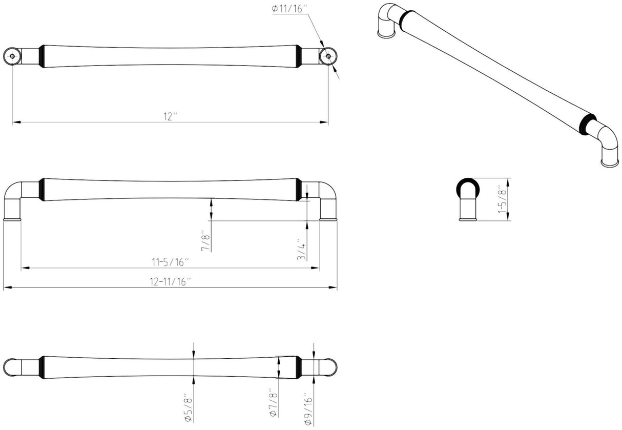 Jeffrey Alexander 537-12NI 12" Center-to-Center Polished Nickel Barrel Bremen 2 Appliance Handle