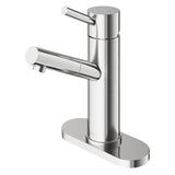 VIGO Noma 8.125 inch H Single Handle Single Hole Bathroom Sink Faucet in Brushed Nickel - Bathroom Sink Faucet with Deck Plate VG01009BNK1