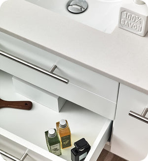 Fresca FVN6136WH-UNS-L Fresca Lucera 36" White Wall Hung Undermount Sink Modern Bathroom Vanity w/ Medicine Cabinet - Left Version