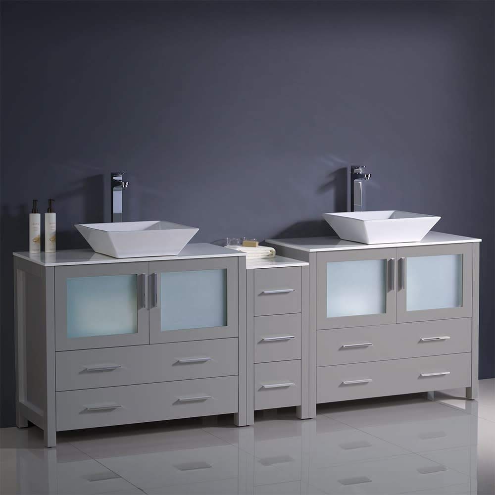 Fresca FCB62-361236ES-CWH-V Fresca Torino 84" Espresso Modern Double Sink Bathroom Cabinets w/ Tops & Vessel Sinks
