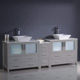 Fresca FCB62-361236GO-CWH-V Fresca Torino 84" Gray Oak Modern Double Sink Bathroom Cabinets w/ Tops & Vessel Sinks