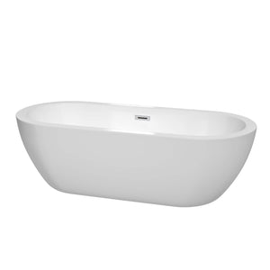 Soho 72 Inch Freestanding Bathtub in White with Polished Chrome Drain and Overflow Trim