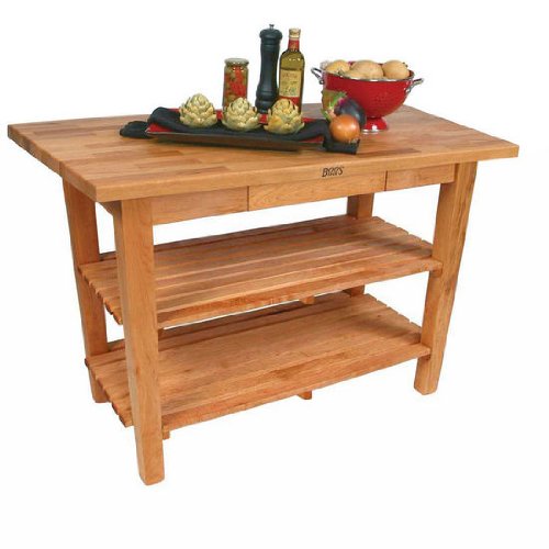 John Boos OC4830-D-2S-N Oak Table Block with 2 Shelves & Drawer, 48" W x 30" D 35" H, Natural