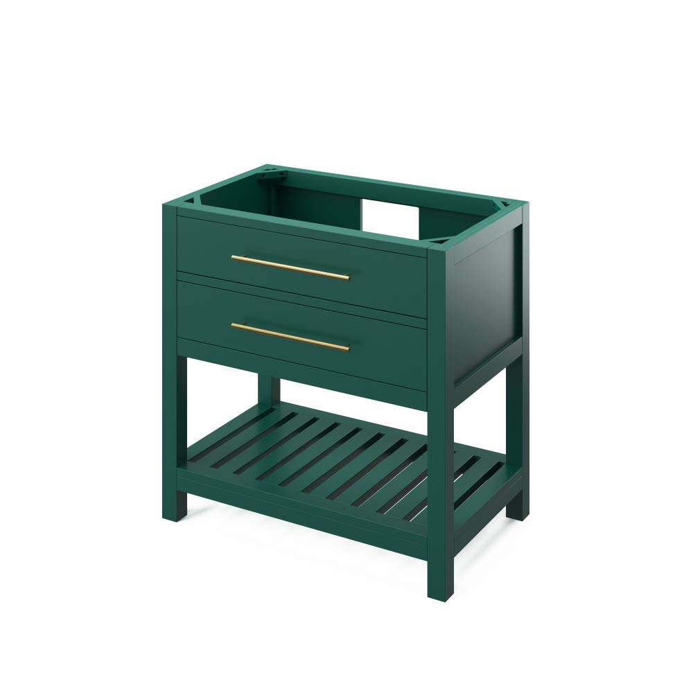 Jeffrey Alexander VKITWAV36GNCQR 36" Forest Green Wavecrest Vanity, Calacatta Vienna Quartz Vanity Top, undermount rectangle bowl