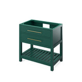Jeffrey Alexander VKITWAV36GNWCR 36" Forest Green Wavecrest Vanity, White Carrara Marble Vanity Top, undermount rectangle bowl