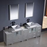 Fresca FVN62-72GR-VSL Fresca Torino 84" Gray Modern Double Sink Bathroom Vanity w/ 3 Side Cabinets & Vessel Sinks