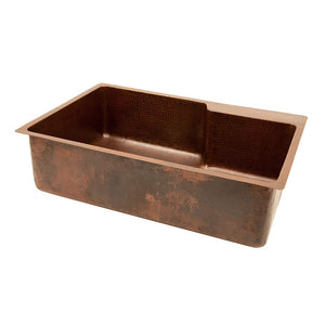 Premier Copper Products KSFDB33229 33-Inch Hammered Copper Kitchen Single Basin Sink with Space for Faucet, Oil Rubbed Bronze