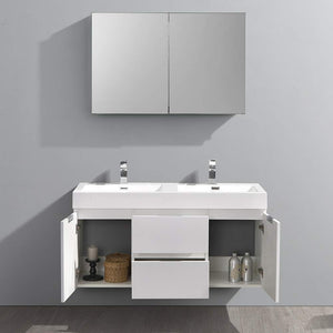 Fresca FVN8348WH-D Fresca Valencia 48" Glossy White Wall Hung Double Sink Modern Bathroom Vanity w/ Medicine Cabinet