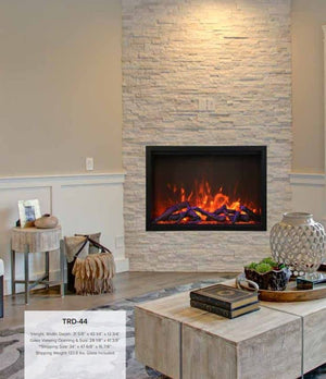 Amantii TRD-44 Traditional Smart Electric 44" Indoor / Outdoor WiFi Enabled Insert, Featuring a Multi Function Remote Control, Multi Flame Speeds, and Two 10 Piece Birch Log Sets