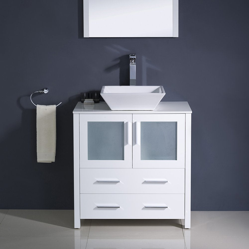 Fresca FVN6230WH-VSL Fresca Torino 30" White Modern Bathroom Vanity w/ Vessel Sink