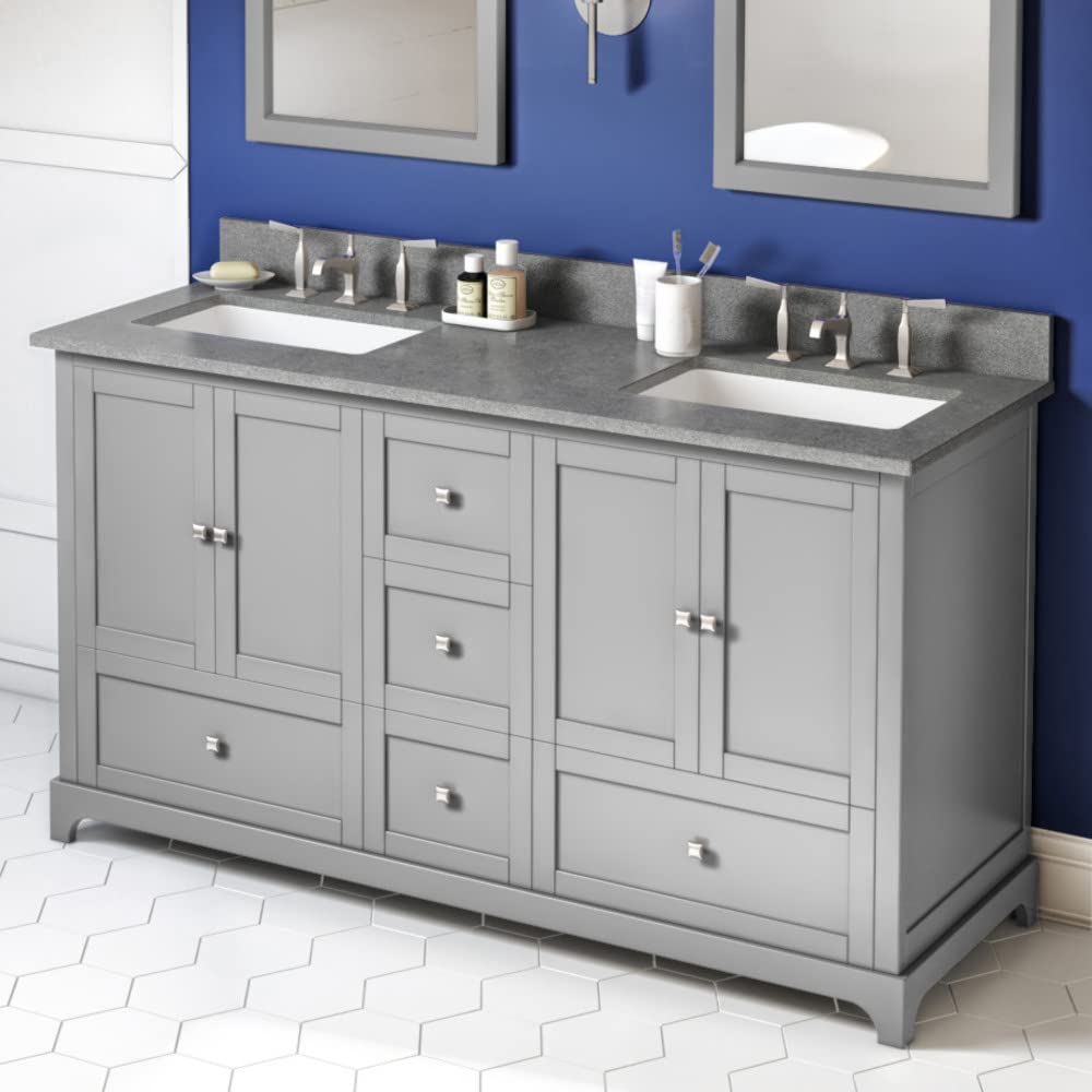 Jeffrey Alexander VKITADD60GRSGR 60" Grey Addington Vanity, double bowl, Steel Grey Cultured Marble Vanity Top, two undermount rectangle bowls