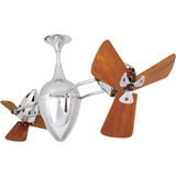 Matthews Fan AR-CR-WD Ar Ruthiane 360° dual headed rotational ceiling fan in polished chrome finish with solid sustainable mahogany wood blades.