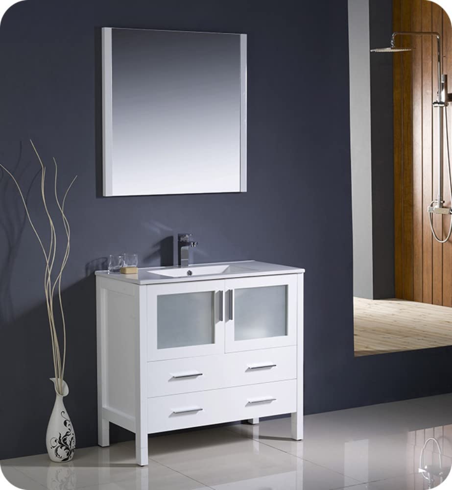 Fresca FCB6236WH-I Fresca Torino 36" White Modern Bathroom Cabinet w/ Integrated Sink