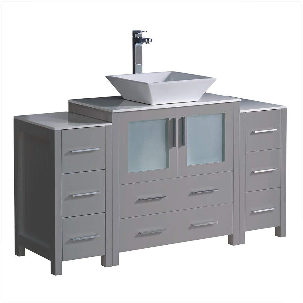 Fresca FCB62-123012GR-CWH-V Fresca Torino 54" Gray Modern Bathroom Cabinets w/ Top & Vessel Sink