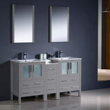 Fresca FVN62-241224GR-UNS Fresca Torino 60" Gray Modern Double Sink Bathroom Vanity w/ Side Cabinet & Integrated Sinks