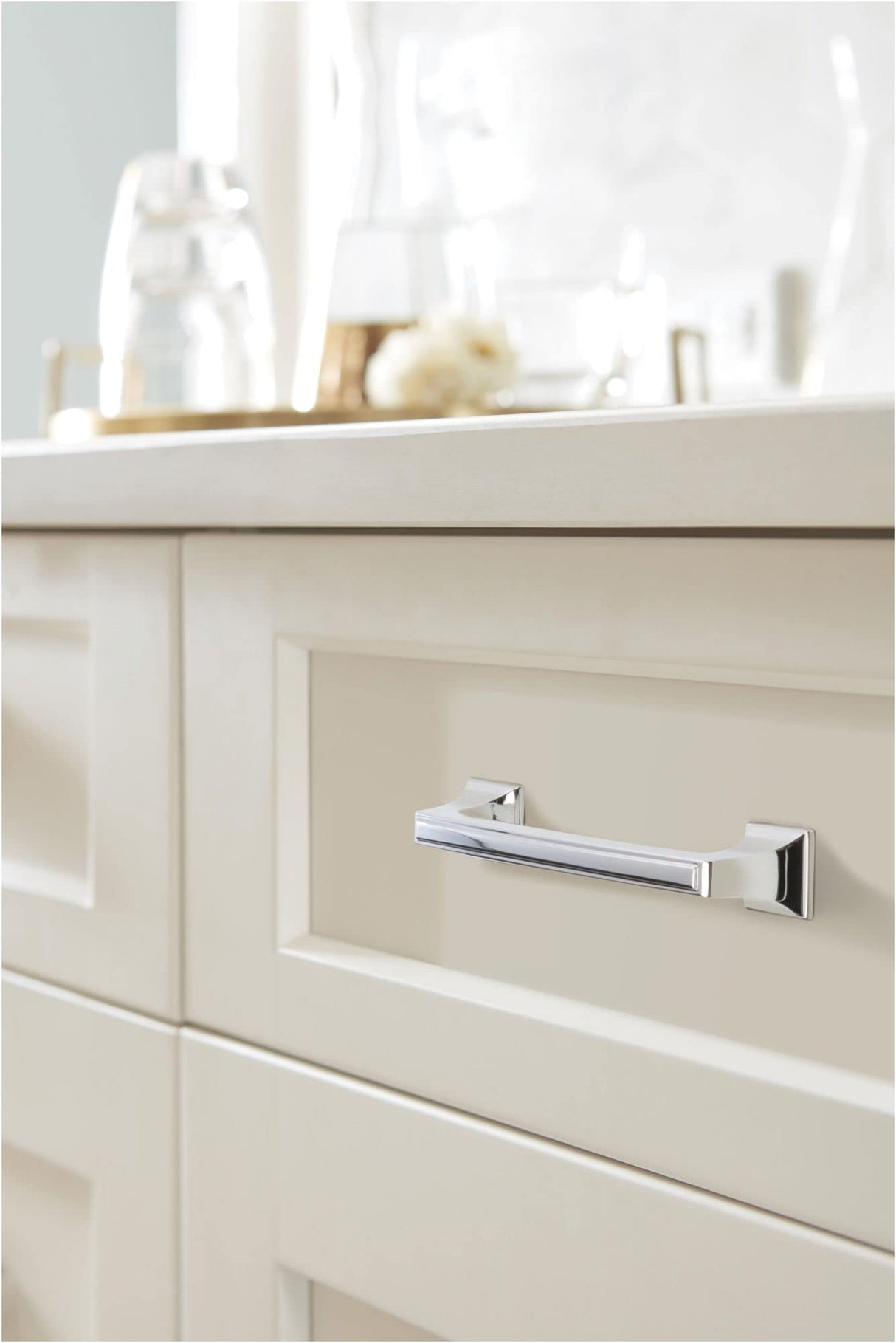 Amerock Cabinet Pull Polished Chrome 3-3/4 inch (96 mm) Center to Center Mulholland 1 Pack Drawer Pull Drawer Handle Cabinet Hardware