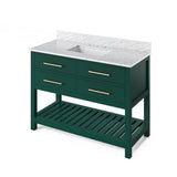 Jeffrey Alexander VKITWAV48GNWCR 48" Forest Green Wavecrest Vanity, White Carrara Marble Vanity Top, undermount rectangle bowl