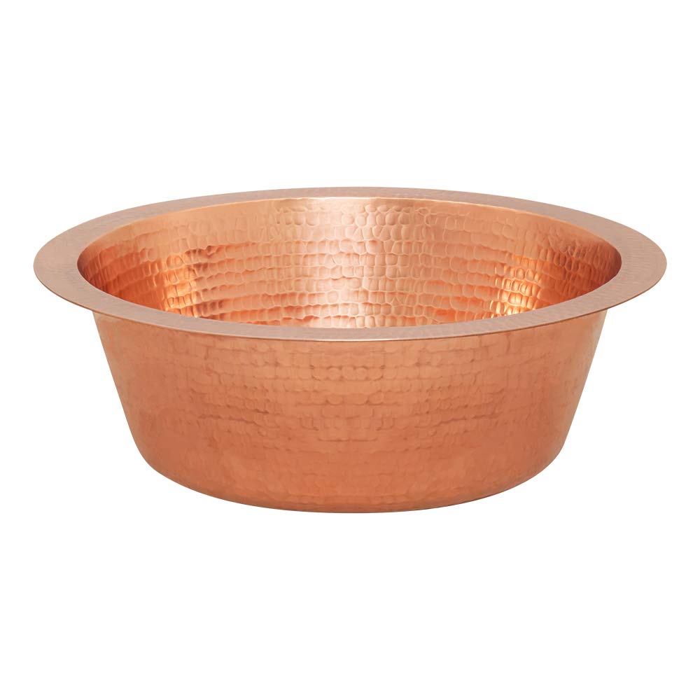 Premier Copper Products BR14PC2 14-Inch Round Hammered Copper Bar Sink with 2-Inch Drain Opening in Polished Copper