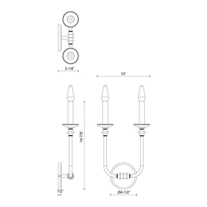 Alora WV351502VB PEABODY 2 LIGHT WALL VANITY VINTAGE BRASS