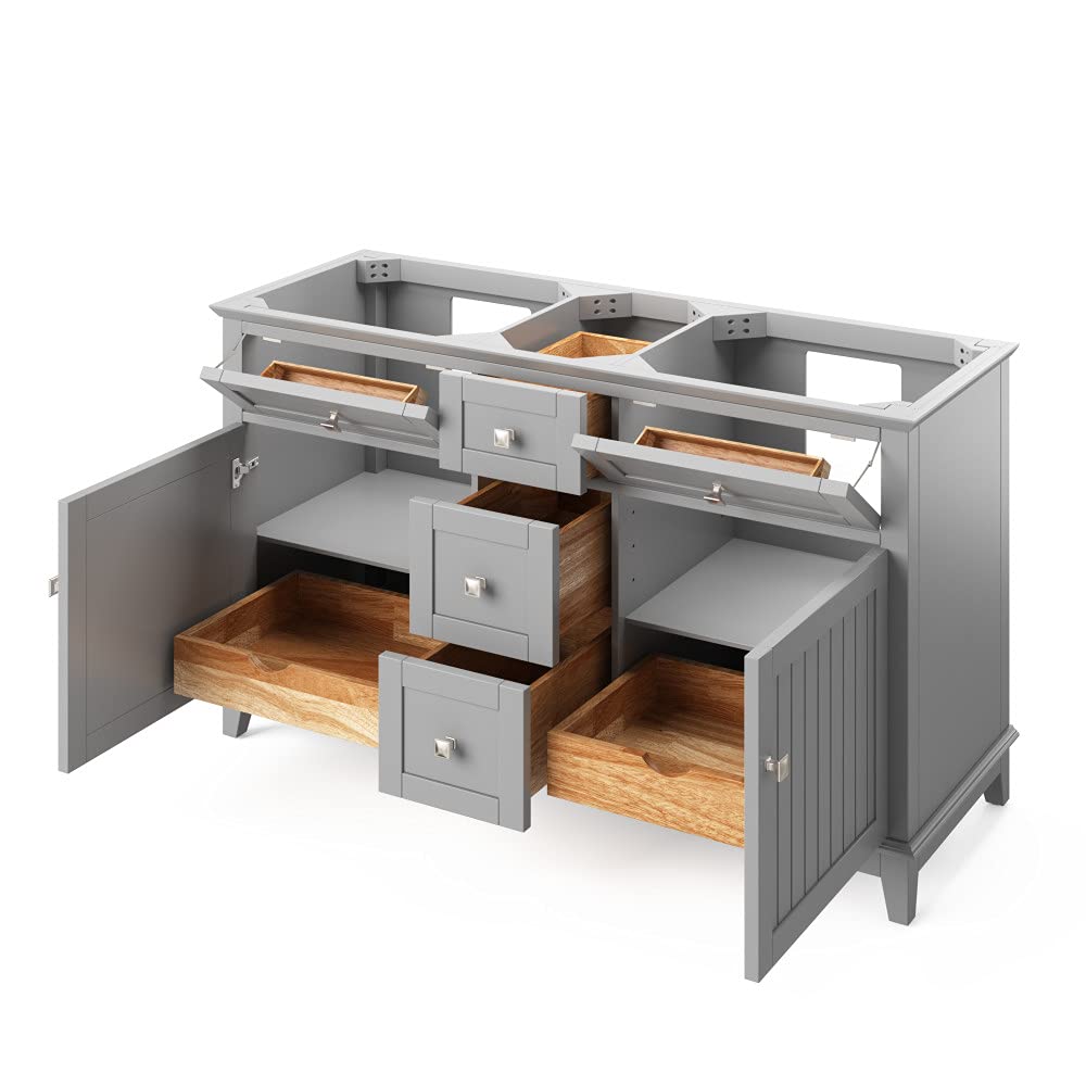 Jeffrey Alexander VKITSAV60WHSGR 60" White Savino Vanity, double bowl, Steel Grey Cultured Marble Vanity Top, two undermount rectangle bowls