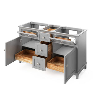 Jeffrey Alexander VKITSAV60GRSGR 60" Grey Savino Vanity, double bowl, Steel Grey Cultured Marble Vanity Top, two undermount rectangle bowls