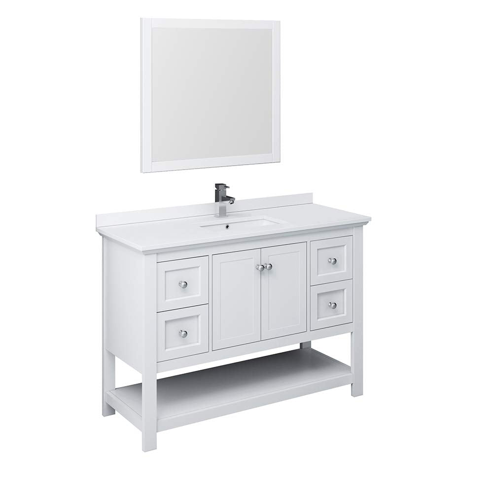 Fresca FVN2348WH Fresca Manchester 48" White Traditional Bathroom Vanity w/ Mirror