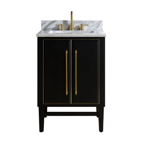 Avanity Mason 25 in. Vanity Combo in Black with Gold Trim and Carrara White Marble Top