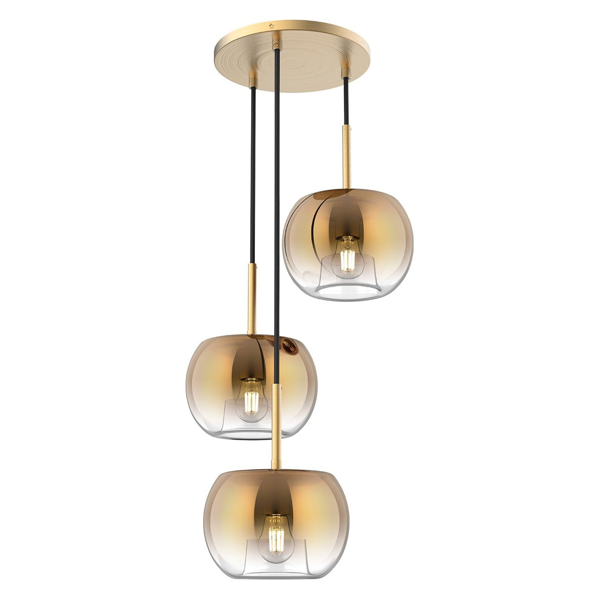 Kuzco CH57514-BG/CP SAMAR 3 HEAD 14" CHANDELIER BRUSHED GOLD TRANSITION COPPER GLASS 120" WIRE E26 60WX3