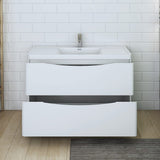 Fresca FCB9148WH-I Fresca Tuscany 48" Glossy White Free Standing Modern Bathroom Cabinet w/ Integrated Sink