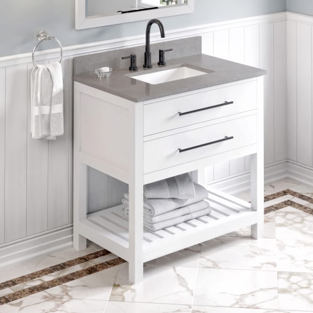 Jeffrey Alexander VKITWAV36WHSGR 36" White Wavecrest Vanity, Steel Grey Cultured Marble Vanity Top, undermount rectangle bowl
