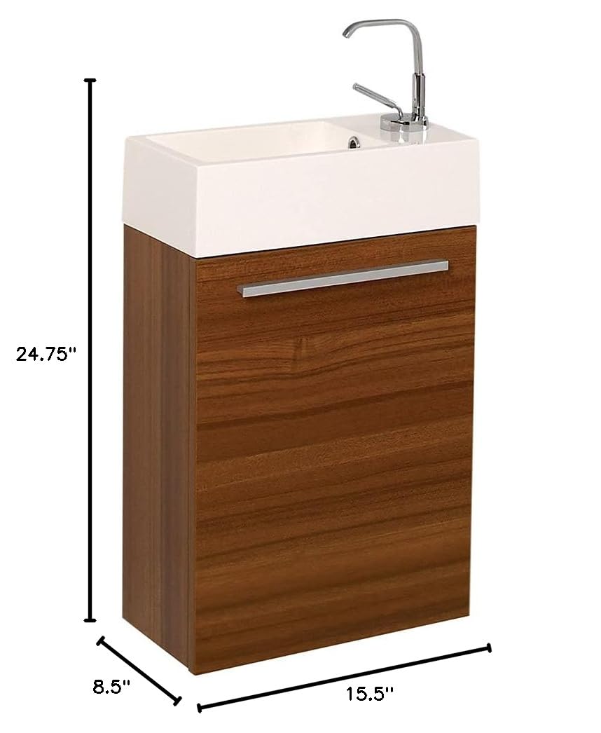 Fresca FCB8002TK-I Fresca Pulito 16" Small Teak Modern Bathroom Vanity w/ Integrated Sink