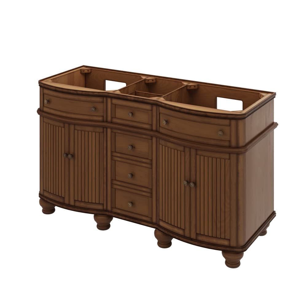 Jeffrey Alexander VKITCOM60WAWCO 60" Walnut Compton Vanity, double bowl, Compton-only White Carrara Marble Vanity Top, two undermount oval bowls