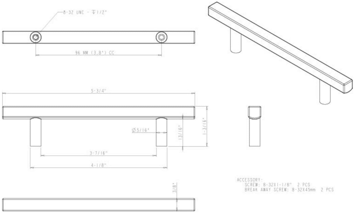 Jeffrey Alexander 845-96PC 96 mm Center-to-Center Polished Chrome Square Dominique Cabinet Bar Pull