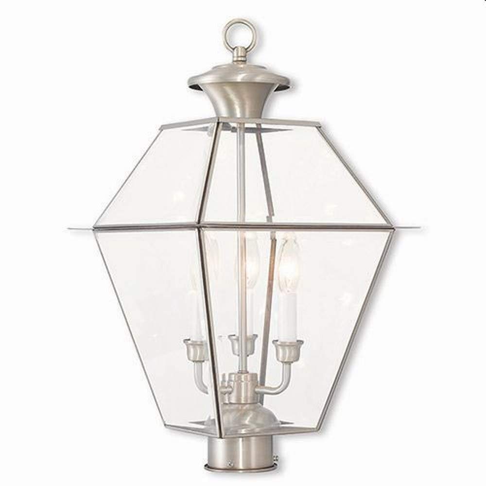 Livex Lighting 2384-91 Transitional Three Light Post-Top Lanterm from Westover Collection in Pwt, Nckl, B/S, Slvr. Finish, 12.00 inches, 21.5x12.00x12.00, Brushed Nickel