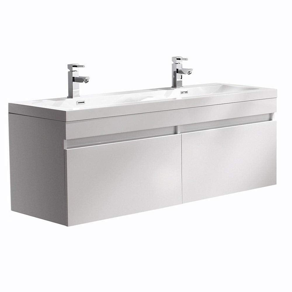 Fresca FCB8040WH-I Fresca Largo 57"White Modern Double Sink Bathroom Cabinet w/ Integrated Sinks