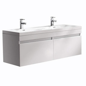 Fresca FCB8040WH-I Fresca Largo 57"White Modern Double Sink Bathroom Cabinet w/ Integrated Sinks
