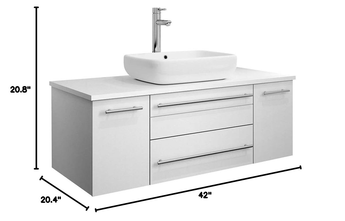 Fresca FCB6142WH-VSL-CWH-V Fresca Lucera 42" White Wall Hung Modern Bathroom Cabinet w/ Top & Vessel Sink