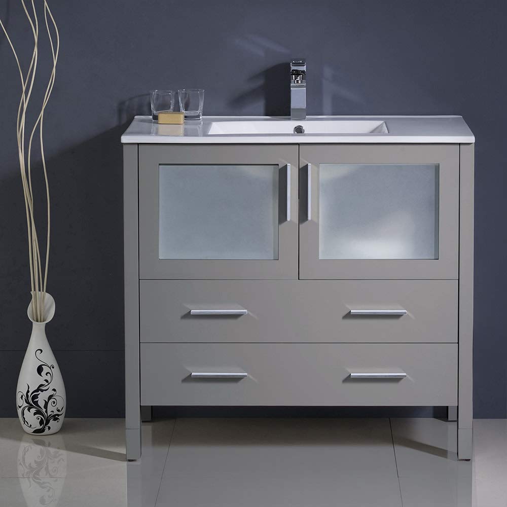 Fresca FCB6236GO-I Fresca Torino 36" Gray Oak Modern Bathroom Cabinet w/ Integrated Sink