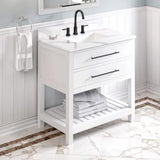 Jeffrey Alexander VKITWAV36WHCQR 36" White Wavecrest Vanity, Calacatta Vienna Quartz Vanity Top, undermount rectangle bowl