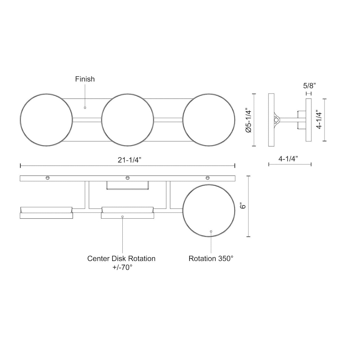 Kuzco VL72221-BK NOVEL 21" THREE HEAD VANITY 23W 120VAC WITH LED DRIVER 3000K 90CRI