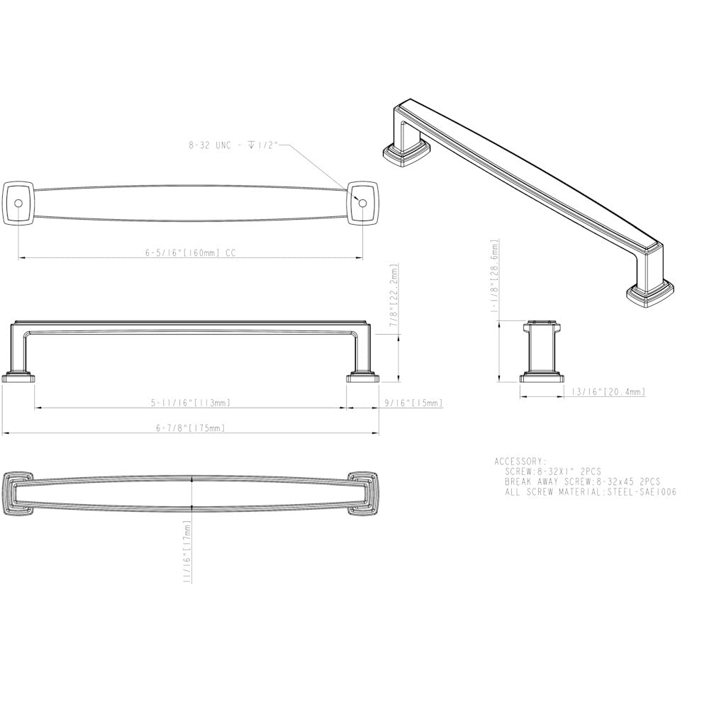 Jeffrey Alexander 171-160PC 160 mm Center-to-Center Polished Chrome Richard Cabinet Pull