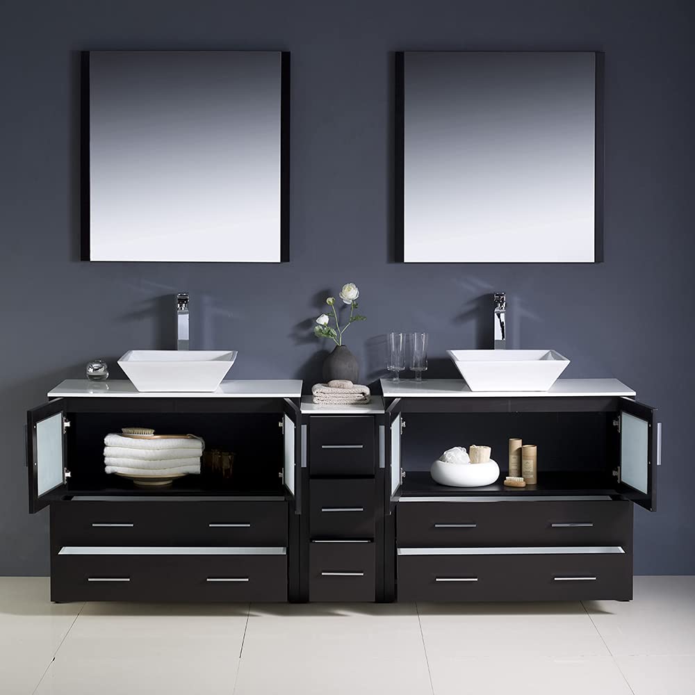 Fresca FVN62-361236GR-VSL Fresca Torino 84" Gray Modern Double Sink Bathroom Vanity w/ Side Cabinet & Vessel Sinks