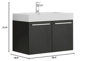 Fresca FCB8089BW-I Fresca Vista 30" Black Wall Hung Modern Bathroom Cabinet w/ Integrated Sink