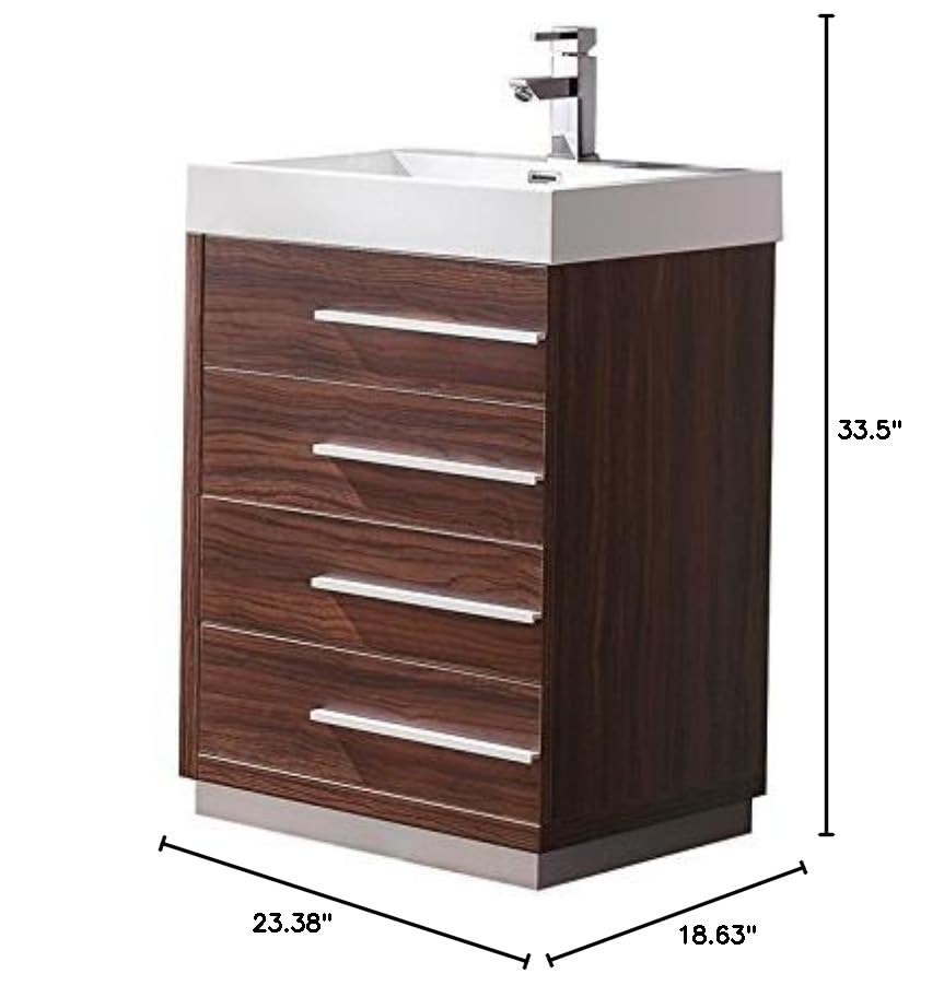 Fresca FCB8024GW-I Fresca Livello 24" Walnut Modern Bathroom Cabinet w/ Integrated Sink