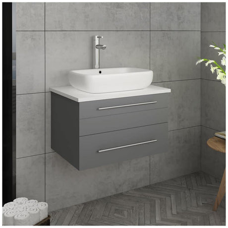 Fresca FCB6130WH-VSL-CWH-V Fresca Lucera 30" White Wall Hung Modern Bathroom Cabinet w/ Top & Vessel Sink
