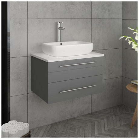 Fresca FCB6130GR-VSL-CWH-V Fresca Lucera 30" Gray Wall Hung Modern Bathroom Cabinet w/ Top & Vessel Sink