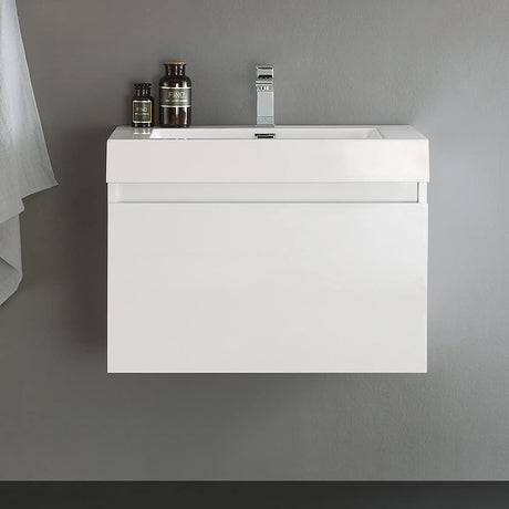 Fresca FCB8007TK-I Fresca Mezzo 30" Teak Wall Hung Modern Bathroom Cabinet w/ Integrated Sink